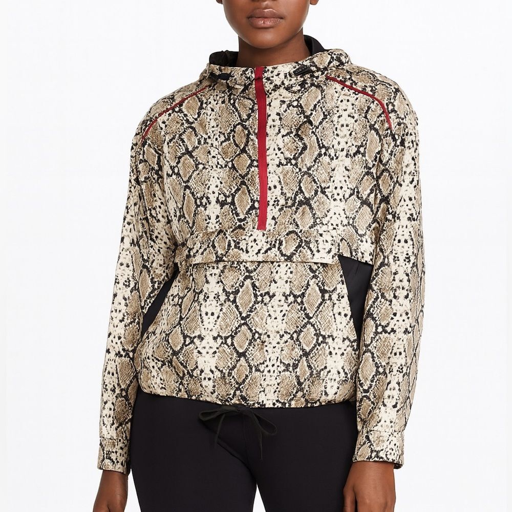 Alala Hooded Zip Jacket Women's Small Beige Black Red Snakeskin Print Hood